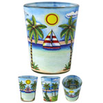 Shot Glass - Blue Palms In and out